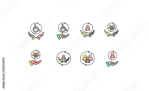 Inclusion and diversity icons set. Inclusive workplace. Employee protection icon illustrations. 