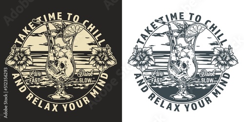 Summer drink vintage sticker monochrome