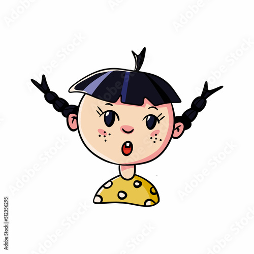 A little girl in a yellow polka dot dress opened her mouth in shock and fear