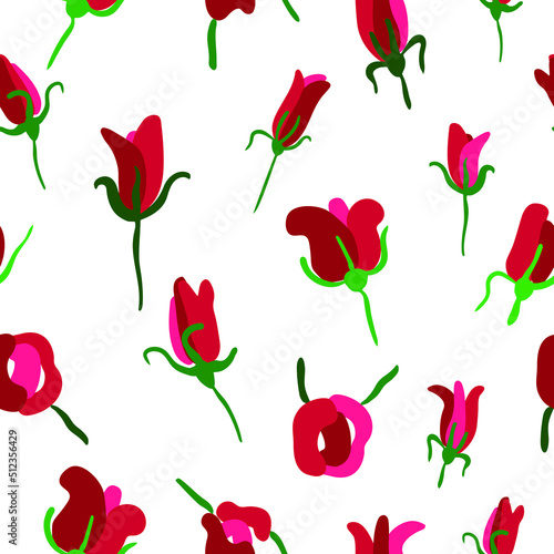 Seamless pattern with the image of minimalist red roses