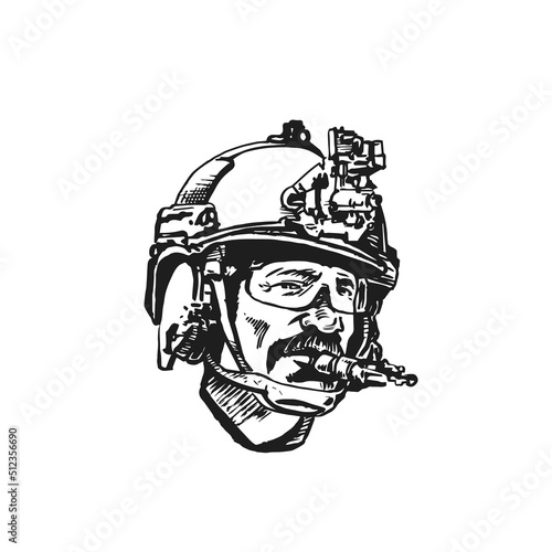 Portrait of a soldier of the armed. Vector 