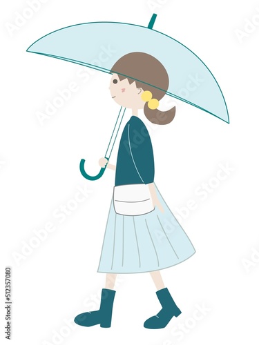 傘をさして歩く女性のイラスト © Suzu Naruyo