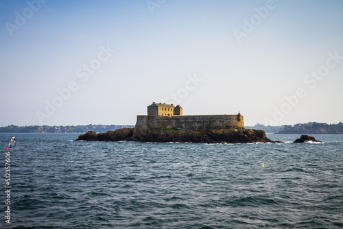 Fortified castel, Fort du Petit Be, beach and sea, Saint-Malo city, Brittany, France