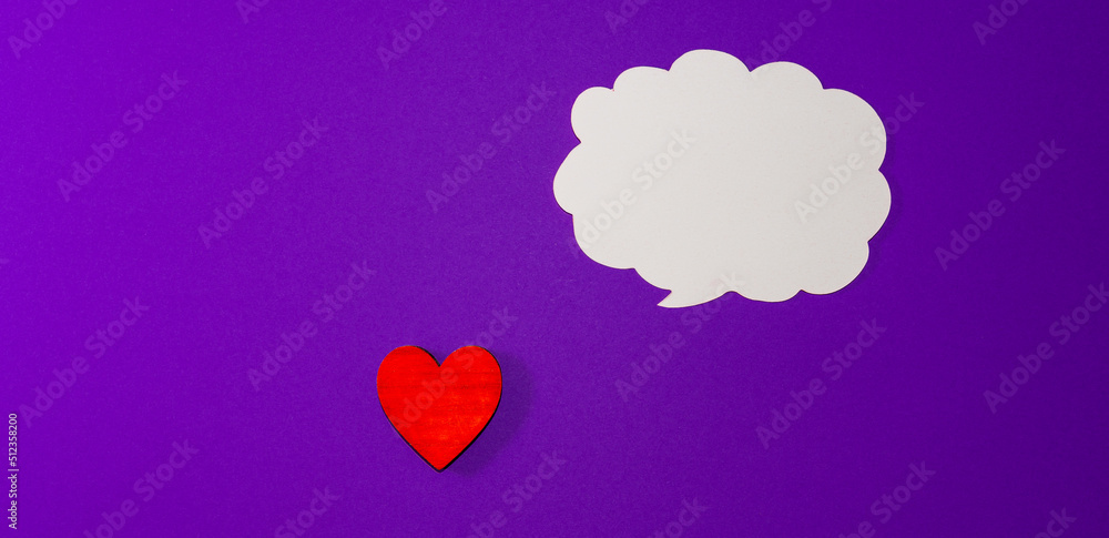 White cloud red heart for Valentine's day concept.Place for your text. Purple,veri peri background.Copy space.Banner. White cloud red heart for Valentine's day concept.Place for your text. Purple,veri peri background.Copy space.Banner.
