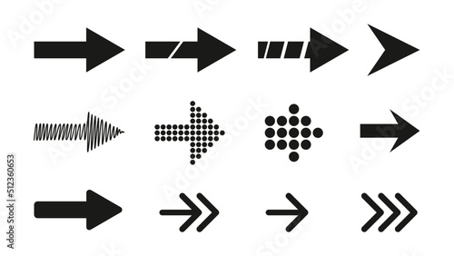 Big black arrows flat icon set. modern abstract simple cursors, pointers vector illustration collection. web design and digital graphic elements concept.