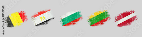Grunge flags  Belgium. Egypt. Bulgaria.Latvia  and Lithuania. Isolated on grey background Signs and symbols
