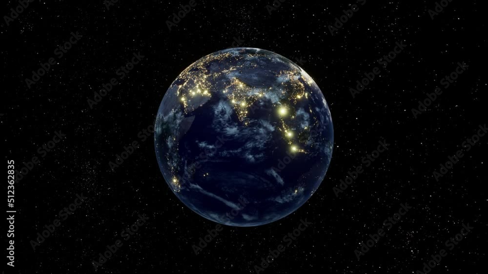 Planet Earth, Day Night Cycle, Clouds Movement, Flashing Lights Planet Earth, Day Night Cycle, Clouds Movement, Flashing Lights