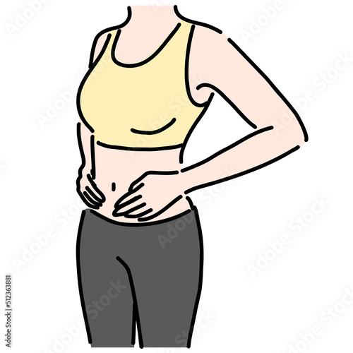 下腹部に手を当てている女性の上半身