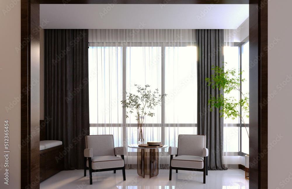 3d rendering,3d illustration, Interior Scene and  Mockup,modern style living room wall decoration.