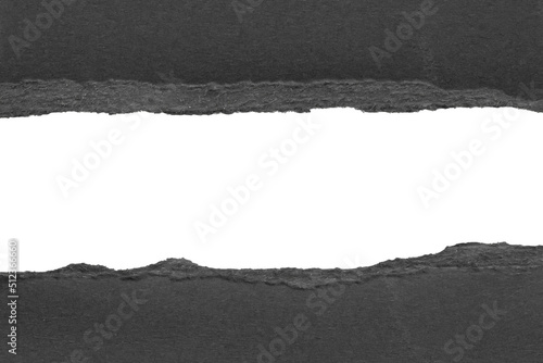 Black ripped paper torn edges strips isolated on white background