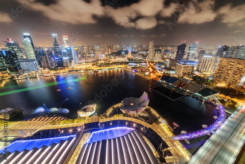 Scenic night aerial view of Marina Bay in Singapore