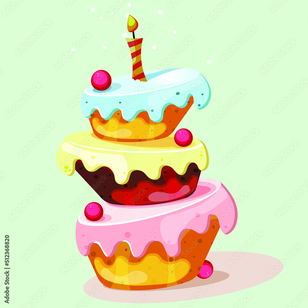 Sweet baked isolated cake. Birthday cake with candles. Vector illustration Sweet baked isolated cake. Birthday cake with candles. Vector illustration