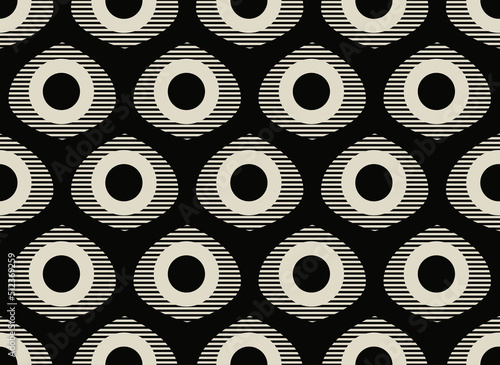 abstract retro geometric pattern tile black ivory