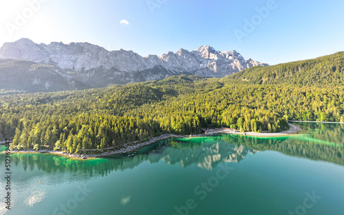 aerial view of the Eibsee and the Zugspitze in Germany photo