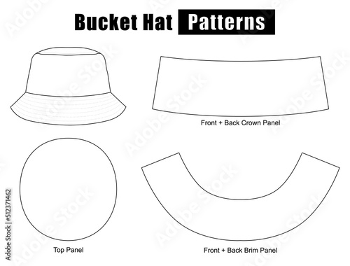 White Bucket Hat Patterns on White Background, Vector File.