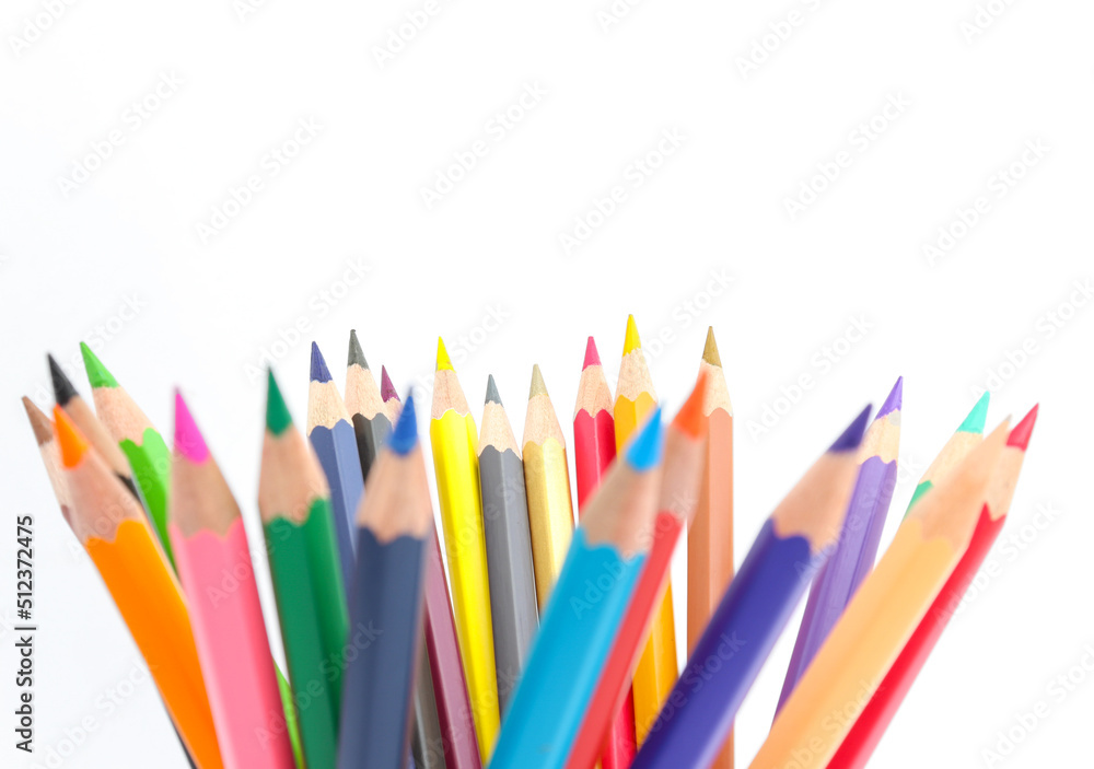 colored pencils lined on a white background colored pencils lined on a white background