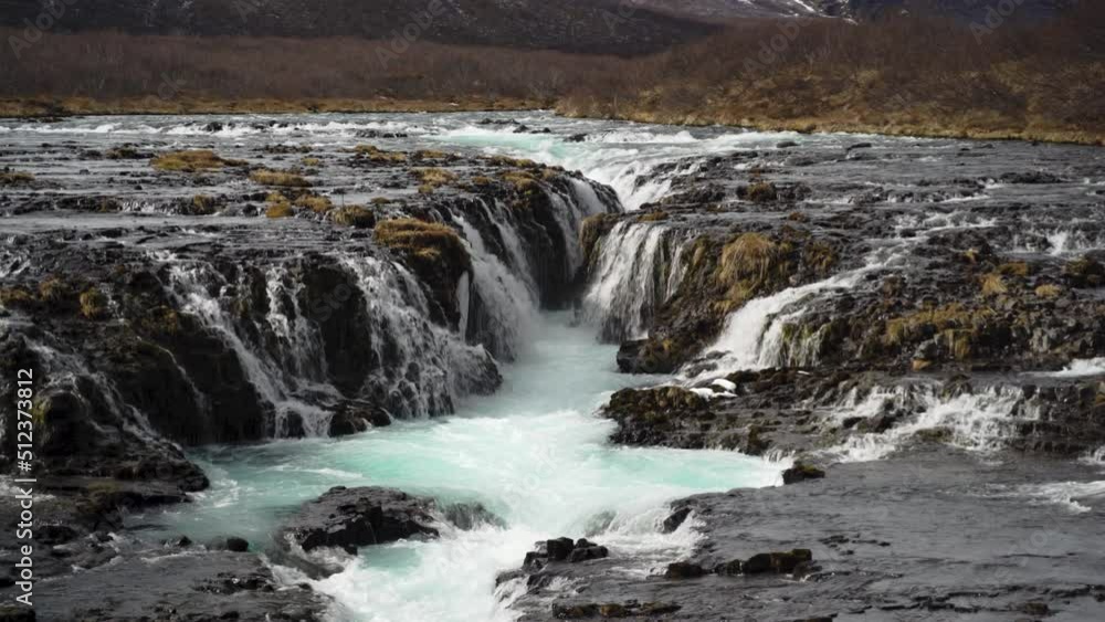 Blue Waterfall Bruarfoss in South West Iceland