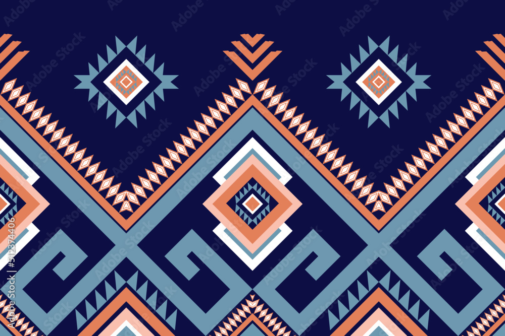 Aztec geometric art, Ethnic vector abstract blue background. Seamless pattern in tribal, folk embroidery, African style. ornament print.Design for carpet, wallpaper, clothing, wrapping, fabric,textile