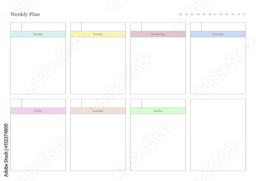 Note, scheduler, diary, calendar planner document template illustration. Weekly plan.