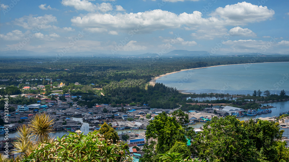 Fisherman Village. Pak Nam Chumphon. View from Khao (Hill) Matsee Viewpoint in Chumphon province, Thailand at viewpoint time