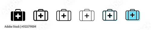 Set with first aid kit icon in linear style on white background. Simple First-aid kit icon, medical symbol. Editable stroke. Health care. Cross symbol.