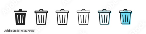 Trash can icon. Bin symbol. Simple outline garbage icons. dustbin icons set. photo