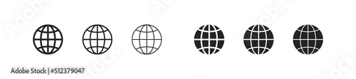 Web earth icon. Globe symbol. Simple outline world icons. Language icons set.
