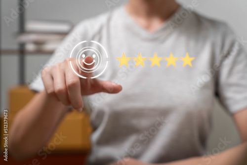 Stars on the hand. Rating after service. Appraisal. Business rating concept...