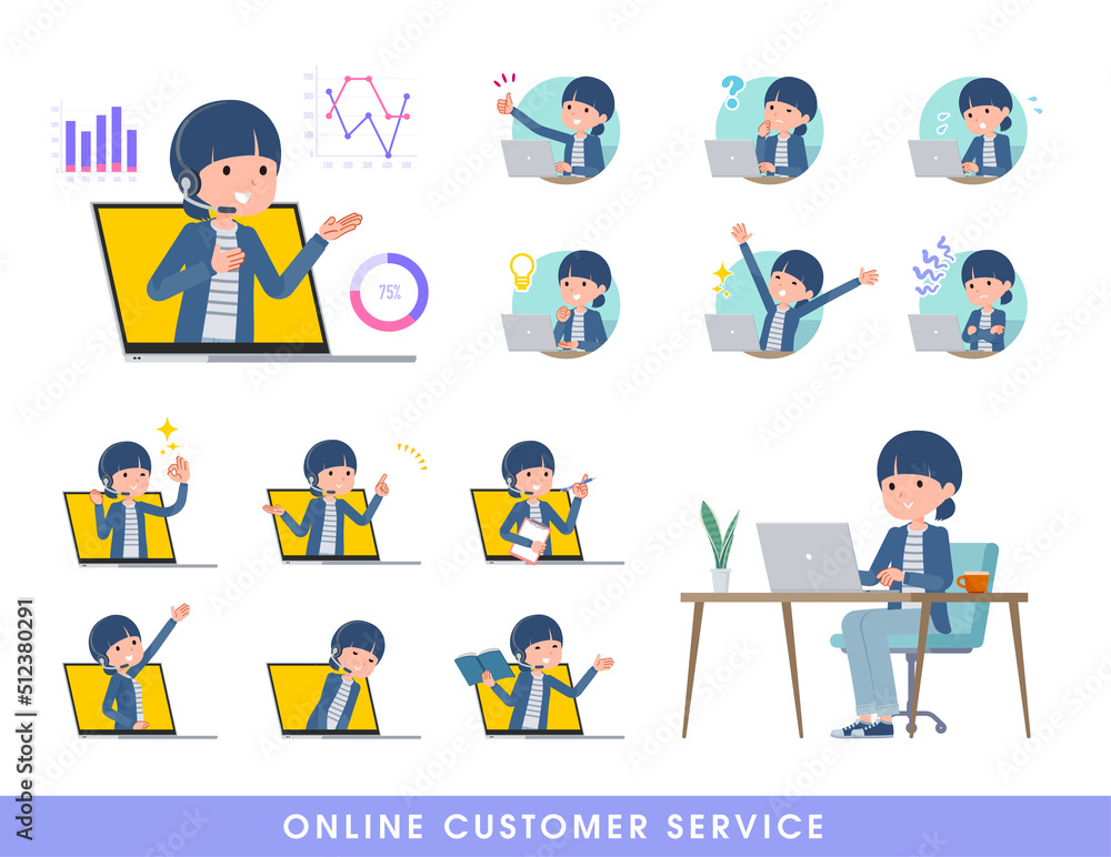 オンラインで接客しているナチュラルスタイル女性のセット