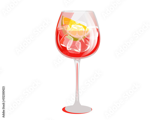 Campari tonic cocktail with red bitter, tonic, lime and ice. Alcoholic, summer refreshing cocktail.