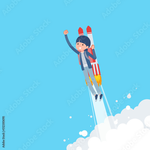 ロケットジェットで飛び立つナチュラルスタイル女性のセット