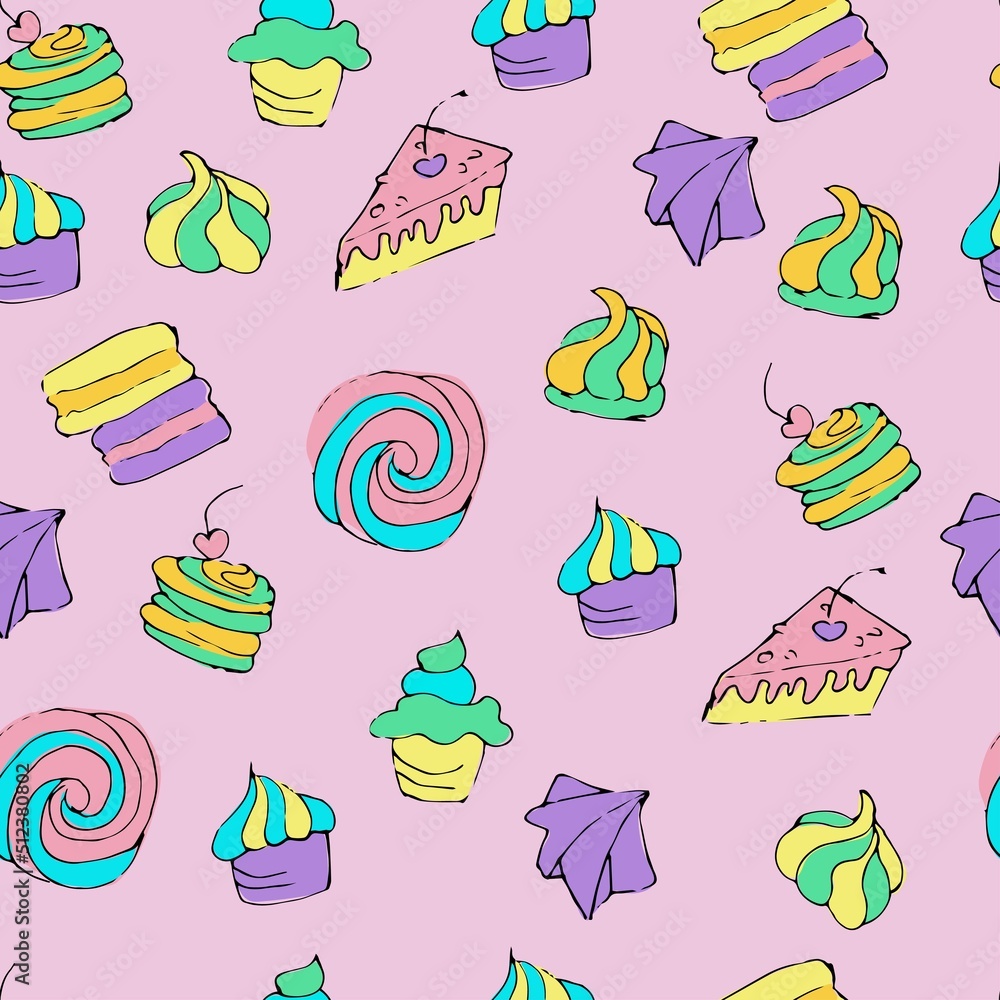 Seamless cake pattern. Illustration for wallpaper design. Seamless cake pattern. Illustration for wallpaper design.