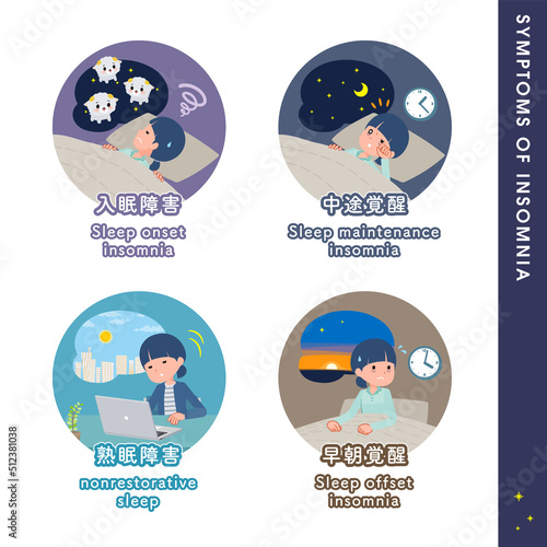 睡眠障害の種類についてのナチュラルスタイル女性のセット