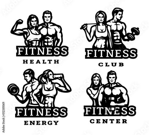 Man and woman, a set of fitness logos. Vector illustration.