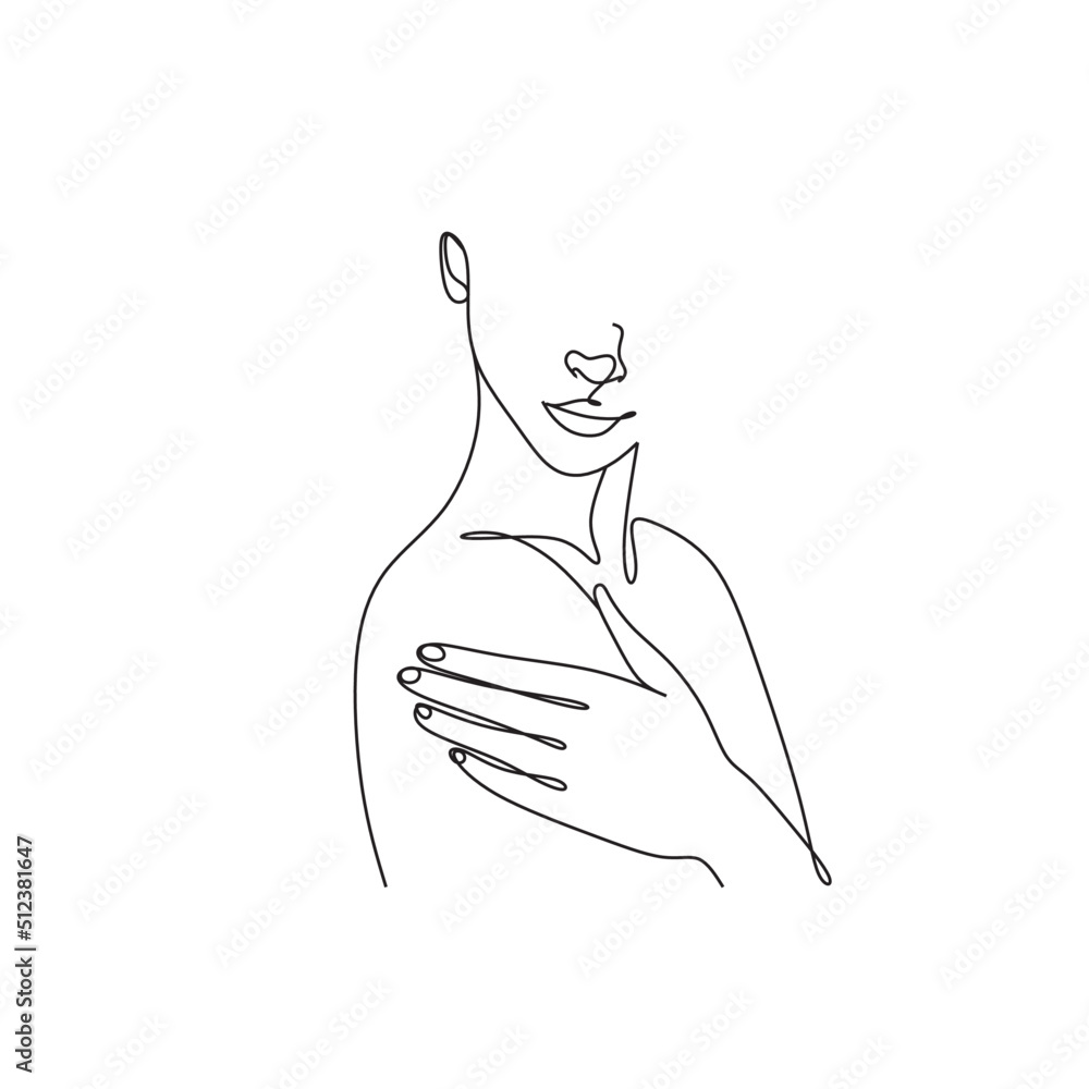 Continuous line drawing of Portrait of a Beautiful Women face. Beauty Minimal line art style portrait. Vector illustration for logo, beauty salon, cosmetics, t-shirt, design print graphics style