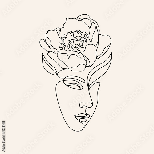 Flower Surreal Faces Continuous line, drawing of faces and hairstyles set, fashion concept, minimalist female beauty, vector illustration pretty sexy. Modern portrait. Illustration of an abstract face