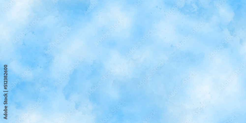Blue watercolor background for textures backgrounds and web banners design. Blue sky white cloud white background