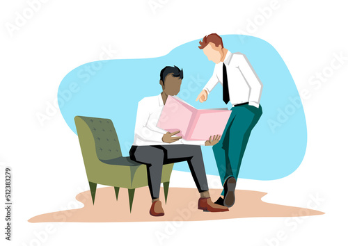  businessman negotiate work assignment ,Cartoon Vector flat design