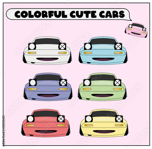 Set of colorful cute cars. Set of cars
