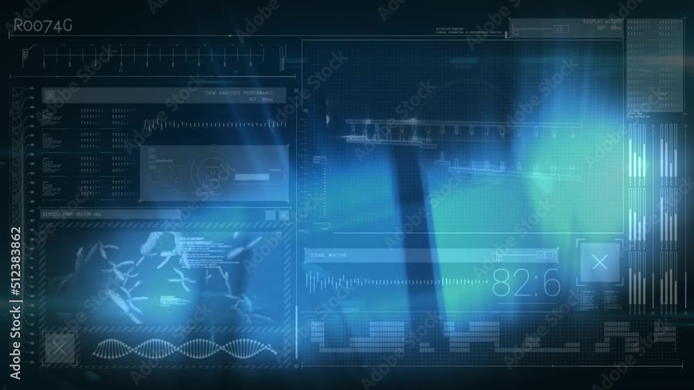 Animation of lights moving over black digital screen with diverse data Animation of lights moving over black digital screen with diverse data