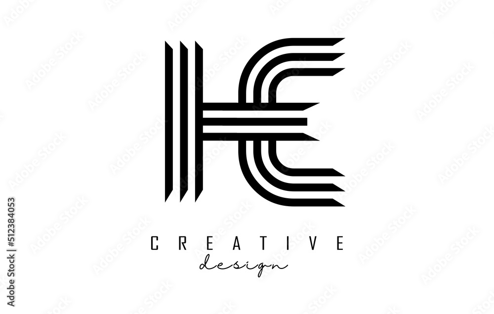 Black lines HE h e letters with monogram Logo Design. Black lines HE h e letters with monogram Logo Design.