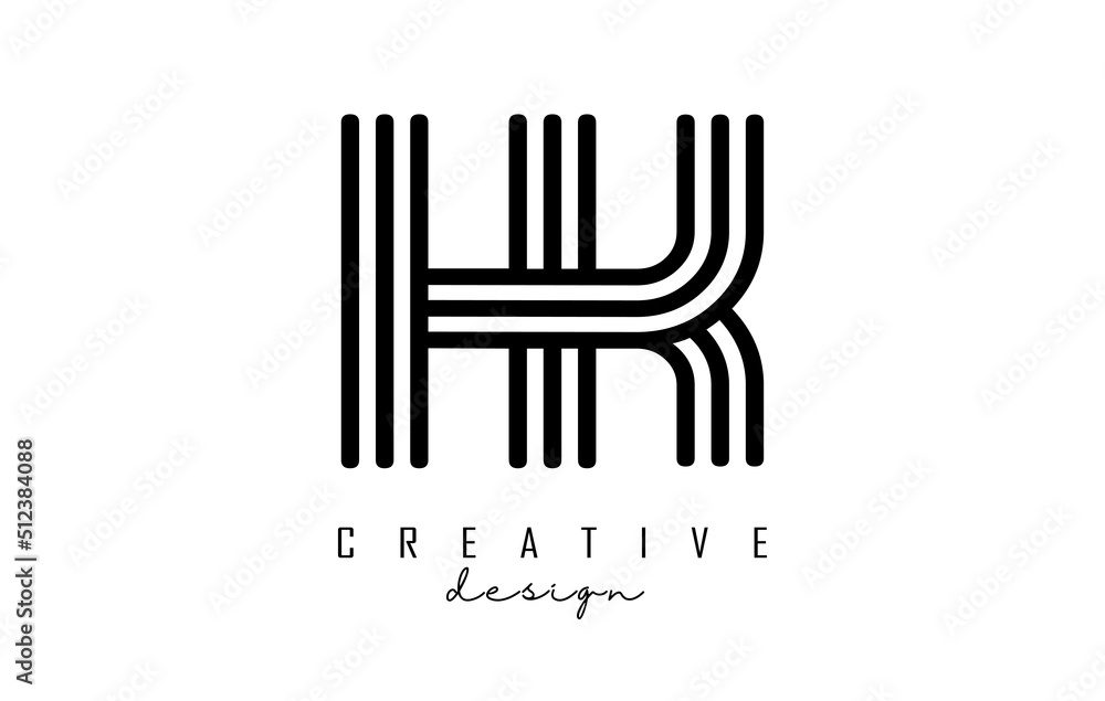Black lines HK h k letters with monogram Logo Design. Black lines HK h k letters with monogram Logo Design.