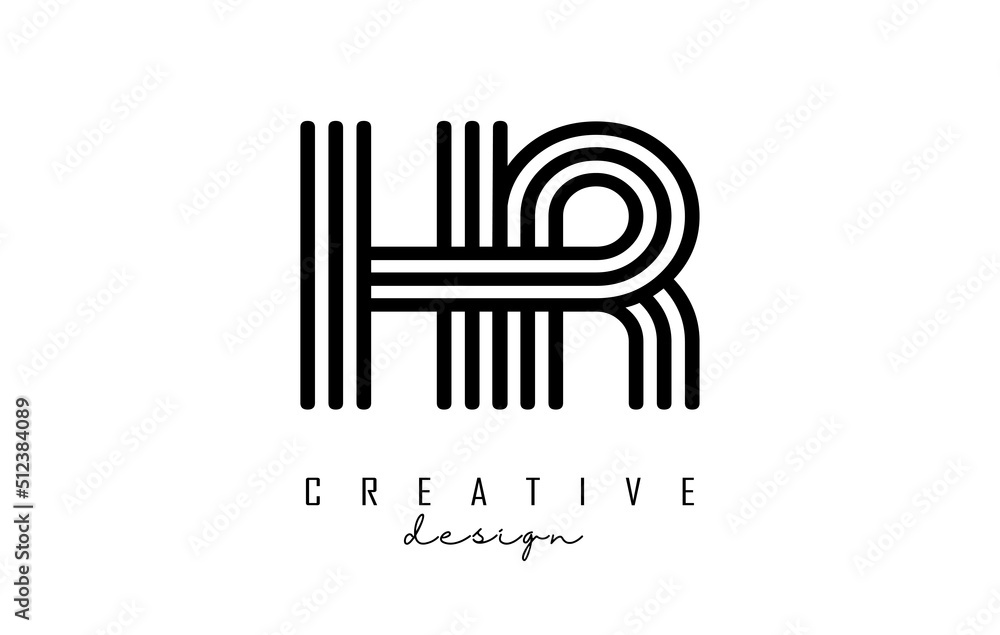Black lines HR h r letters with monogram Logo Design.