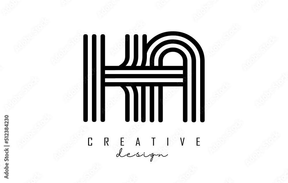 Obraz premium Black lines KA k a letters with monogram Logo Design.