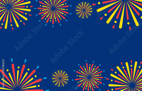 4th of July greeting with blue background with fireworks,American independence day celebration. Vector illustration design. 