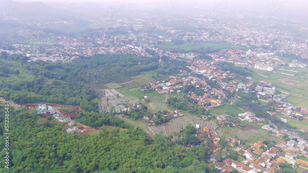 Aerial view of a densely populated area in the Cikancung area, Indonesia