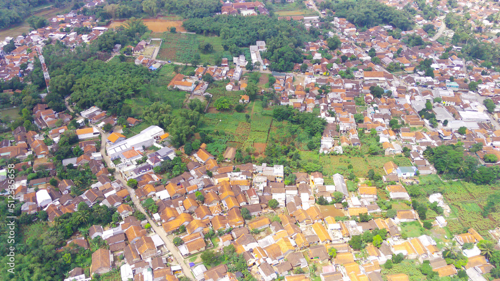 Aerial view of a densely populated area in the Cikancung area, Indonesia