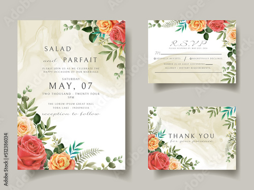 Wedding invitation card template with red roses design