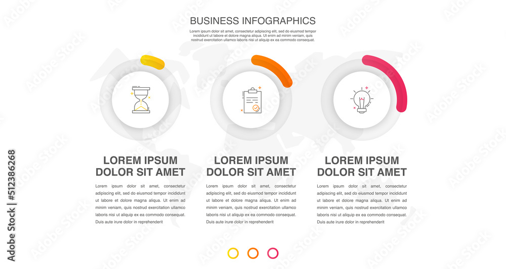 Vector template circle infographics. Modern business concept with 3 options and parts. Three steps for content, flowchart, timeline, levels
