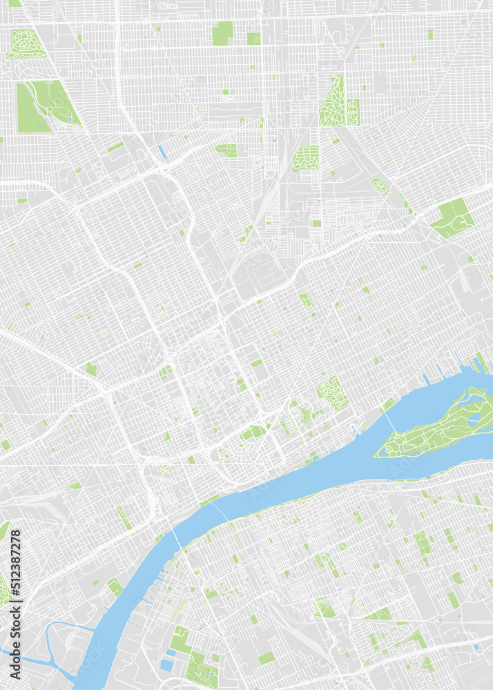 City map Detroit, color detailed plan, vector illustration